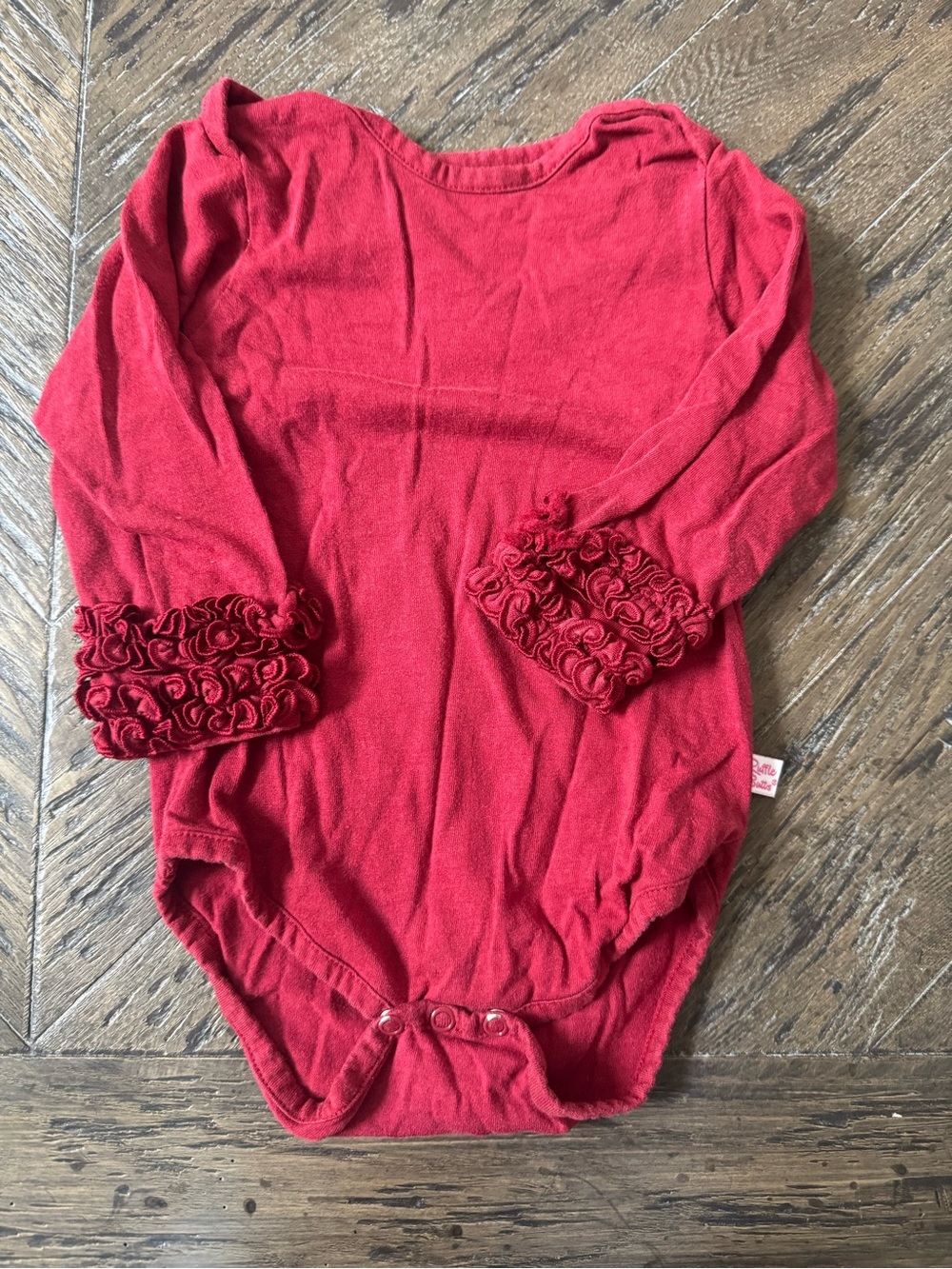 Ruffle Butts Red Long-Sleeve Ruffle Cuff Bodysuit